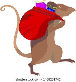 rat with the gifts going to home, happy holidays, Vector illustration for your design