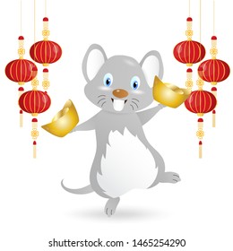 Rat and Gold money .Chinese New Year Zodiac mice of Animal lucks year 2020 of the rat.Decorated with chinense gold patterns.objects  for greetings card, flyers, invitation.