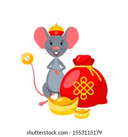 Rat with Golden Ingot and. Year of Rat. Chinese Zodiac Symbol