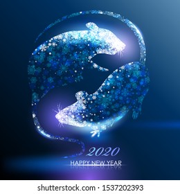 Rat. Happy new year 2020. Vector eps 10.