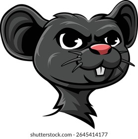 Rat Head with Black fur Color, Vector File, Serious Expression face