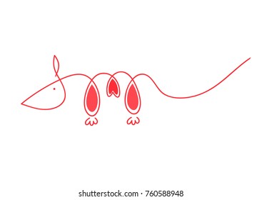 Rat heart. The rat is drawn with one line. A romantic symbol pattern for Valentine day vector illustration.
