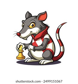 a rat hold chess , white background