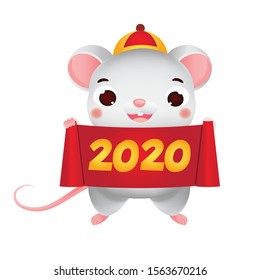 rat hold scroll with 2020 symbol. Chinese new year mouse character