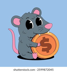 rat holding dollar coin cartoon