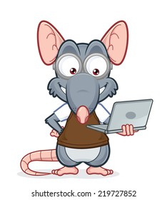 Rat holding a laptop