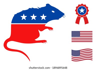 Rat icon in blue and red colors with stars. Rat illustration style uses American official colors of Democratic and Republican political parties, and star shapes. Simple rat vector sign,
