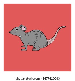 Rat icon. Cute rat logo on red background. Vector illustration.