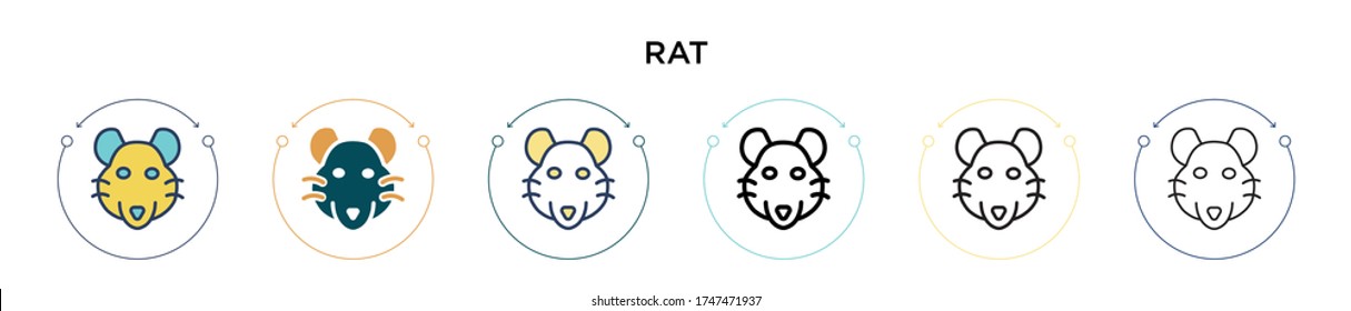 Icono de rata en estilo relleno, delgado, contorno y trazo. Ilustración vectorial de dos diseños de iconos vectores de rata de color y negro se pueden utilizar para móviles, ui, web