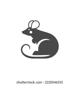 Icono de rata monocromo caracter animal roedor con silueta negra de cola ilustración vectorial. Ratón gracioso mascota minimalista zoológico de vida salvaje símbolo de horóscopo de criatura Año Nuevo chino