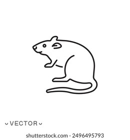 Icono de la rata, ratón, símbolo de línea delgada de ratones aislado en el fondo blanco, Ilustración vectorial editable del EPS 10 del movimiento