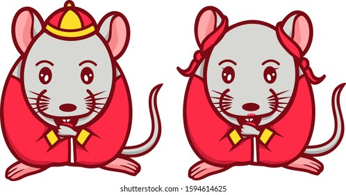 Rat icon vector with chinese couple costume 