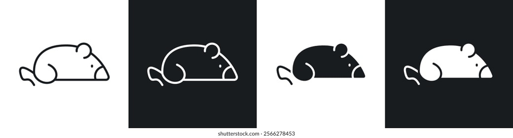 Rat icons collection in black filled and line style.