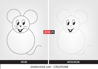 rat illustration color and trace, tracing worksheet for preschool and kindergarten vector