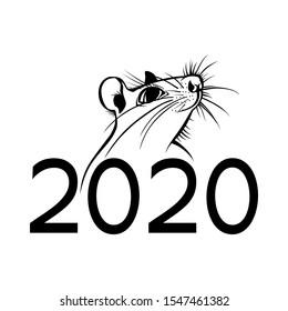rat with the inscription 2020, isolated monochrome image. Symbol of the year according to the Chinese calendar