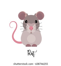 Rat. Isolated vector painted in a flat style on a white background. Nice mouse. Animal, rodent. Year of the rat. Chinese horoscope.