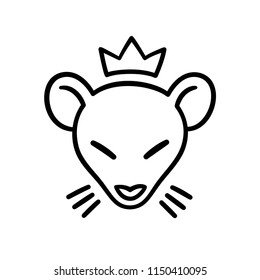 Rat king tattoo design. Simple and minimal hand drawn rat head with crown. Vector illustration.