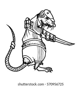 rat with knife vector cartoon illustration