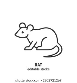 Rat line icon. Simple outline drawing of small rodent. Symbol of unsanitary conditions and carriers of dangerous infectious diseases. Editable stroke. Vector illustration.