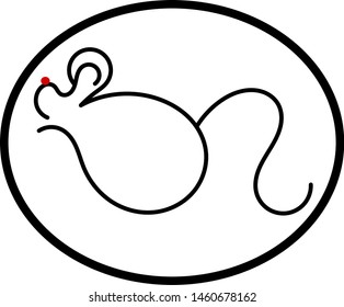 rat logo icon from plain black line with red nose on white background