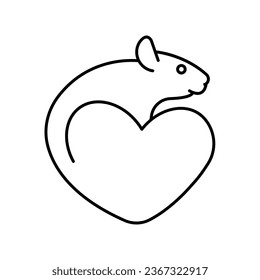 Icono de estilo de línea animal de amor de rata