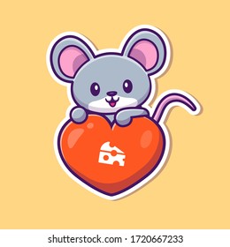 Rat Love Vector Icon Illustration. Animal And Big Heart Icon Concept Isolated Premium Vector. Flat Cartoon Style 