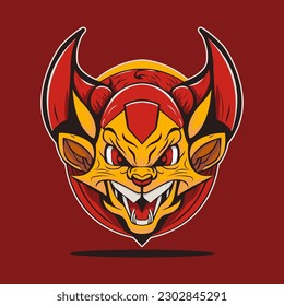 Rat Mascot Devils Style Vector Rojo y Amarillo