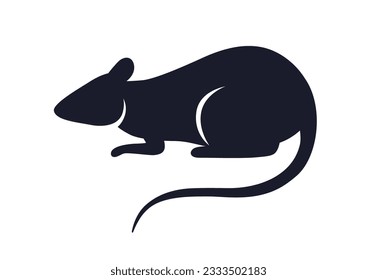 Rat, mouse, black silhouette, side view. Rodent animal with tail, pest profile. Oriental Chinese Zodiac astrology horoscope symbol. Flat vector illustration isolated on white background