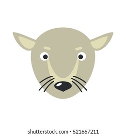 Rat or mouse face vector. Flat design. Animal head cartoon icon. Illustration for nature concepts, children's books illustrating, printing materials, web. Funny mask or avatar. Isolated on white 