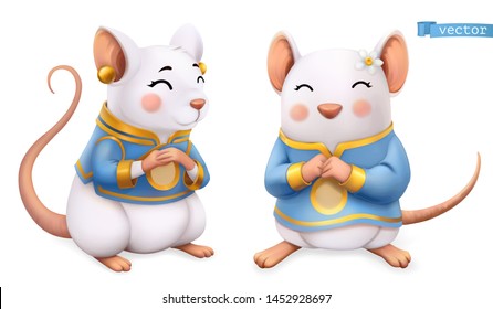 Rat, mouse, Funny animal in the Chinese zodiac, Chinese calendar, 3d vector icon