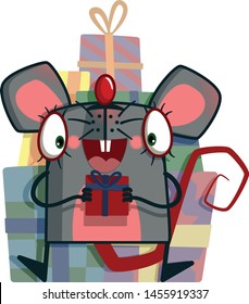  Rata o ratón con un regalo. Símbolo del año 2020 de la rata