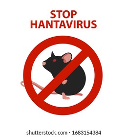 Icono del Hantavirus de Rata o Ratón con Signo de Prohibición Roja, Síndrome Pulmonar del Hantavirus. Detengan los conceptos de Hantavirus. 