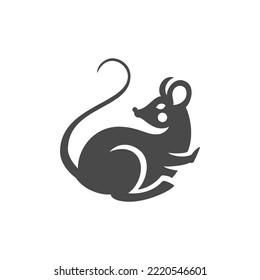 Rat Mouse Monochrome Icon With Tail Paws And Ears Minimalist Vector Illustration. Wild Furry Cute Animal Character Natural Rodent Parasite Astrology Mascot Zodiac Beast Silhouette Decor Design