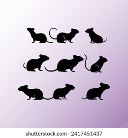 Rat and mouse silhouette. Rat and mouse set collection and vector illustration