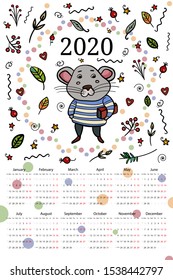 Rat or mouse in a vest with a book under his arm. Symbol of the New Year 2020. Cartoon style, vector