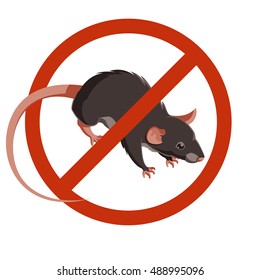 Rat or Mouse Warning Vector Signs. Isolated Rat Editable Under the Red Circle Vector Set.