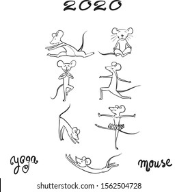 rat mouse yoga gymnastics set vector illustration