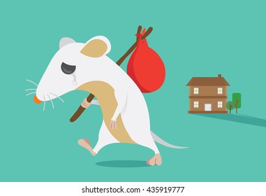 Rat moving out of home. Rat crying. This illustration about keep rats away from House