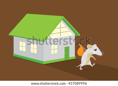 Rat moving out of home. Rat crying. This illustration about keep rats away from House