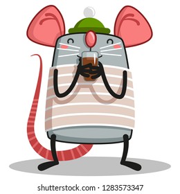 a rat with a mug of hot chocolate