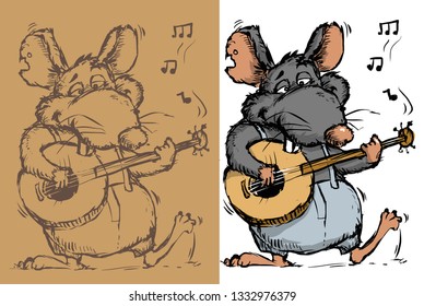 rat musician stray guitar vector illustration