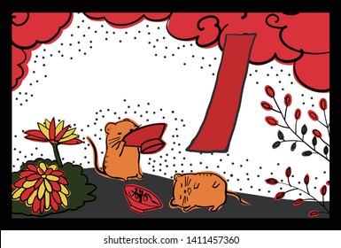  Japanese rat New Year card . Translation:  “Happy new year “
