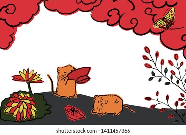  Japanese rat New Year card . Translation:  “Happy new year “