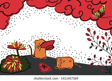  Japanese rat New Year card . Translation:  “Happy new year “