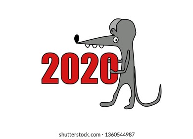 Rat with the number 2020. The symbol of the new year on the Chinese calendar