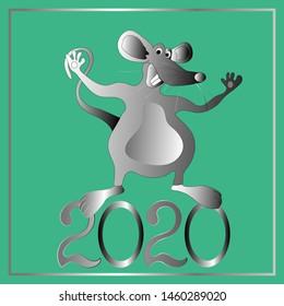 Rat on green background for postcards, calendars, posters, invitations, template. Happy new year 2020!