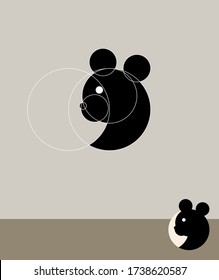 Rat on White Sketch Paper Background in Golden Ratio Design, Adecuado para el logotipo, Decoración de cuadernillo y Pegatina.