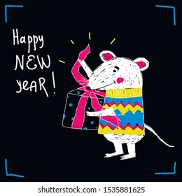 the rat opens a New Year's gift