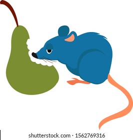 Rat and pear, illustration, vector on white background.