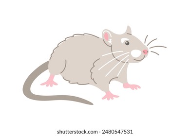 Rat pet doodle hand drawn character. Cute smiling rodent animal in linear cartoon style. Editable stroke illustration